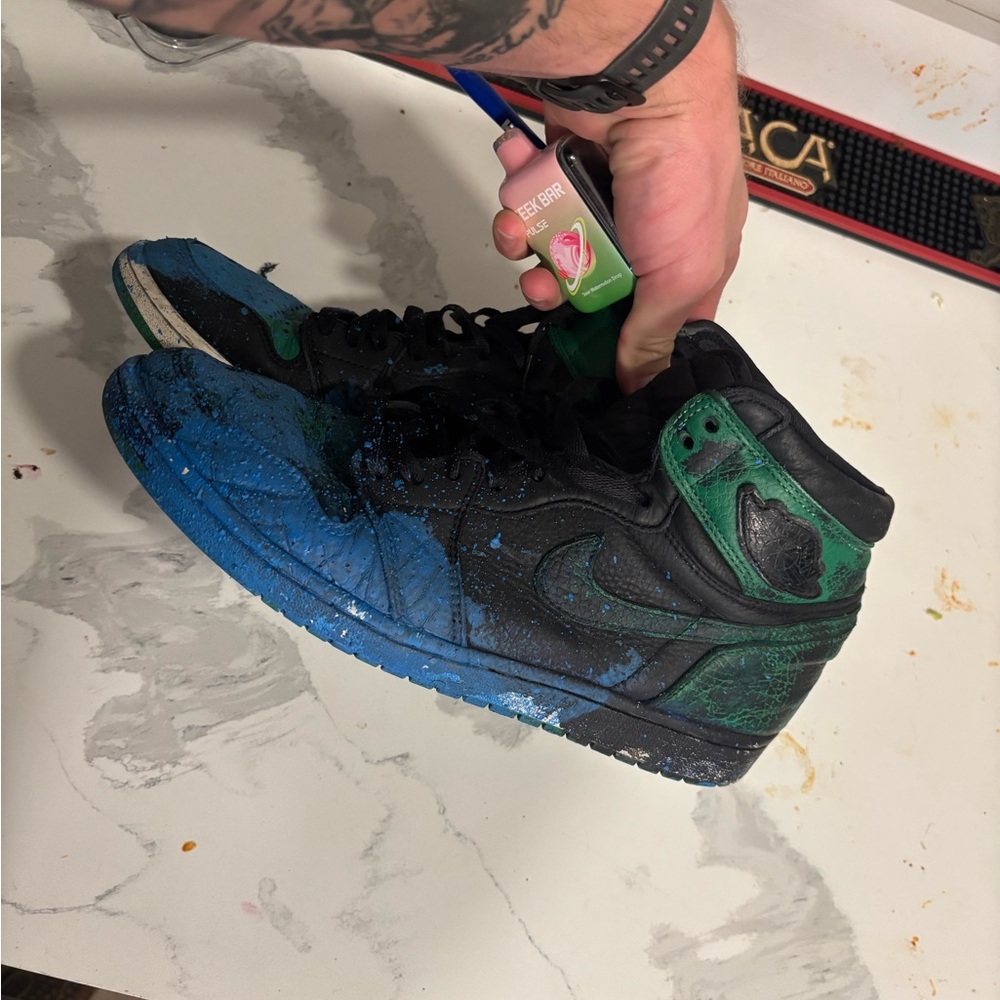 Black and Green High-Top Sneakers
